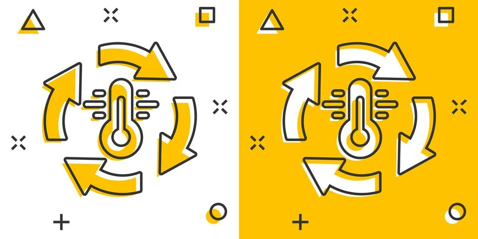 Thermometer climate control icon in comic style. Meteorology balance cartoon  Ilustração Stock