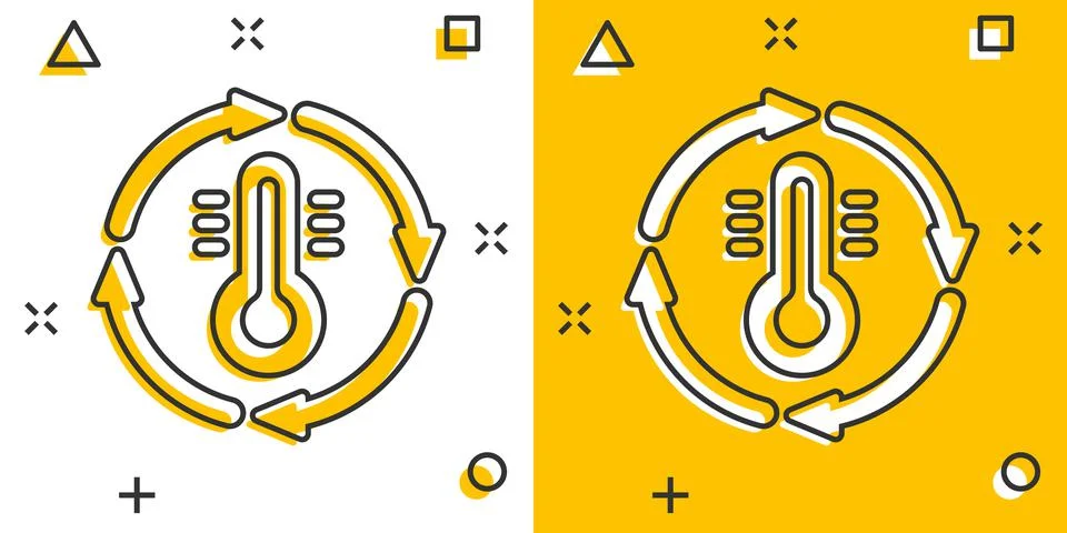 Thermometer climate control icon in comic style. Meteorology balance cartoon  Ilustração Stock