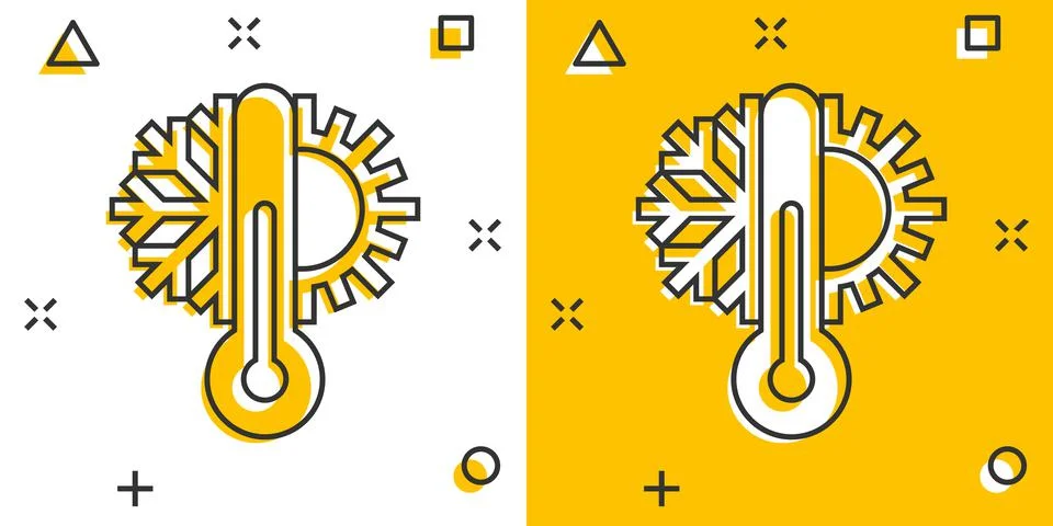 Thermometer climate control icon in comic style. Meteorology balance cartoon  Ilustração Stock