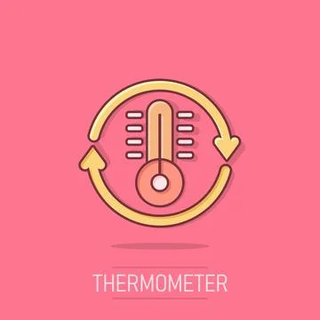 Thermometer climate control icon in comic style. Meteorology balance cartoo.. Ilustração Stock