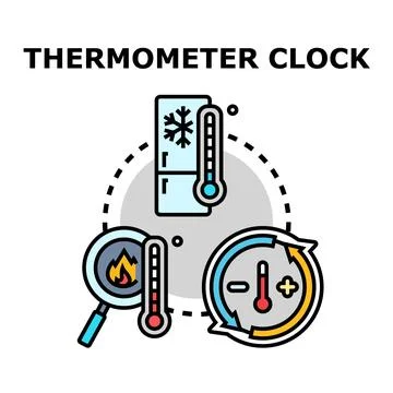 Thermometer clock measuring temperature change and control concept Stock Illustration