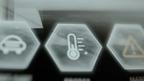 Thermometer control flanked by transport and alert icons Stock Footage 344842121