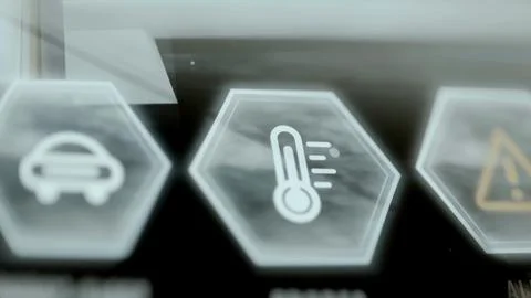 Thermometer control flanked by transport and alert icons Stock Photos