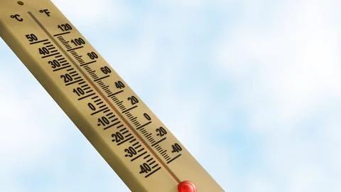 A thermometer with dual temperature scales in Celsius and Fahrenheit. Stock Illustration