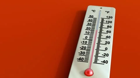 A thermometer with dual temperature scales in Celsius and Fahrenheit. Stock Illustration