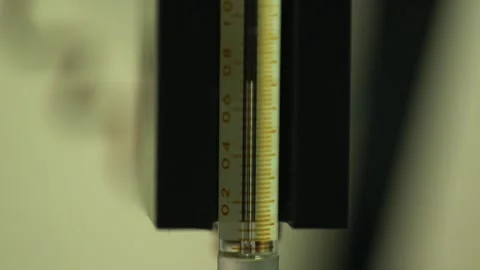 The thermometer is during test temperature at which bitumen softness Stock Footage 329211659