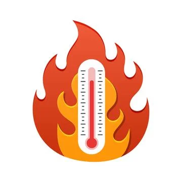 Thermometer in flame icon in flat style. Climate control vector illustratio.. Stock Illustration