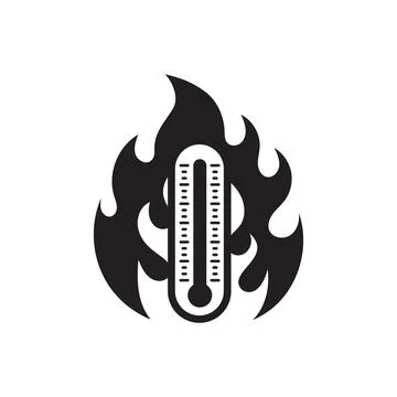 Thermometer in flame icon in flat style. Climate control vector illustratio.. Stock Illustration