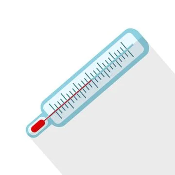 Thermometer flat icon with long shadow on white Stock Illustration