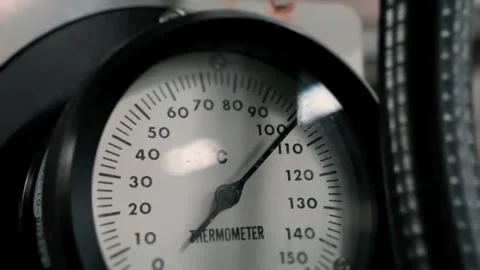 The thermometer gauge is effectively displaying temperature readings measured in Stock Footage 312269599