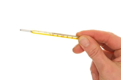 Thermometer in hand Stock Photos