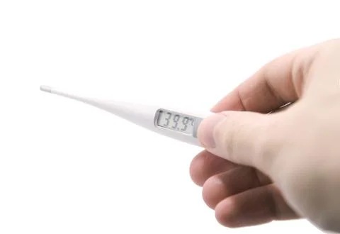 Thermometer in his hand, isolated Stock Photos