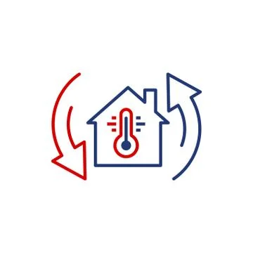 Thermometer home icon in flat style. House climate control vector illustratio Ilustração Stock