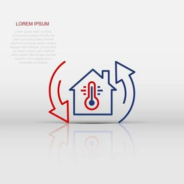 Thermometer home icon in flat style. House climate control vector illustrat.. Ilustração Stock