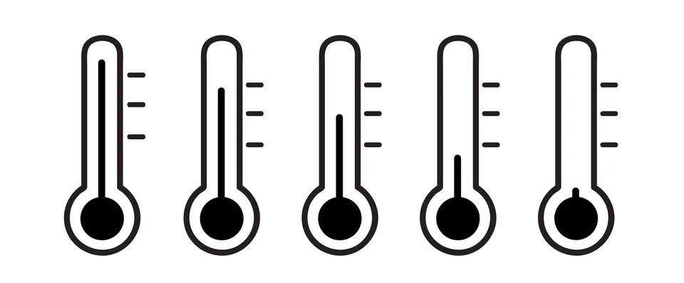 Thermometer hot cold temperature vector icon set. 10 EPS Stock Illustration