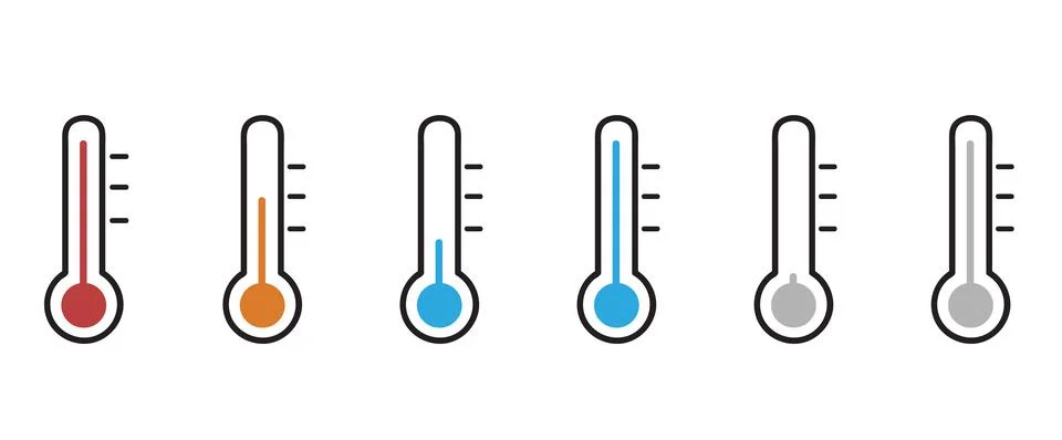Thermometer hot cold temperature vector icon set. 10 EPS Stock Illustration