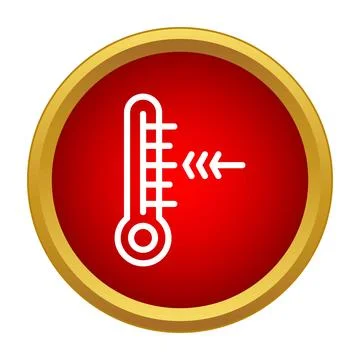 Thermometer icon indicating decreasing temperature on red button Stock Illustration