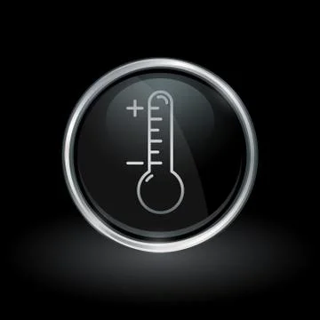 Thermometer icon inside round silver and black emblem Stock Illustration