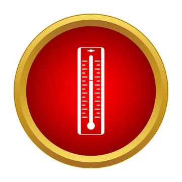 Thermometer icon measuring temperature in red circular button Stock Illustration