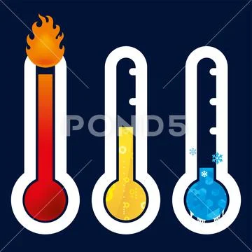 Thermometer icon in three circumstances. Hot, warm, cold. Stock Illustration