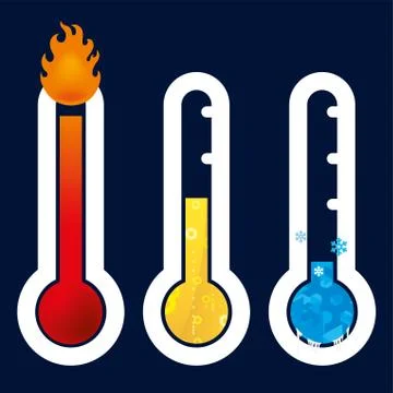 Thermometer icon in three circumstances. Hot, warm, cold. Stock Illustration