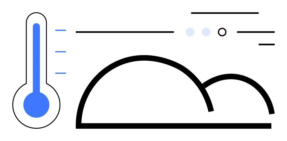 Thermometer indicating temperature, abstract cloud shape, and lines suggestin Stock Illustration