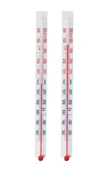 Thermometer isolated on white background with a celsius scale, on one seat pl Foto stock
