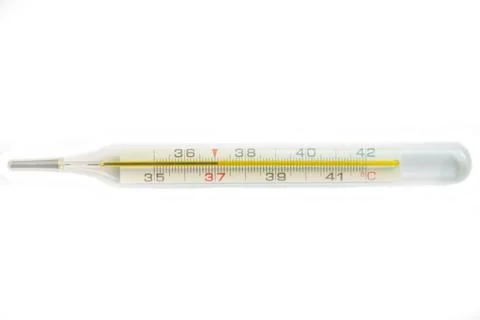 Thermometer isolated on the white background Medical thermometer shows the te Stock Photos