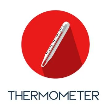 Thermometer long shadow flat style medic icon illustration Stock Illustration