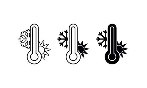 Thermometer measuring heat and cold, with sun and snowflake icons set on isol Stock Illustration