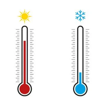 Thermometer measuring hot and cold temperature. Flat design. Stock Illustration