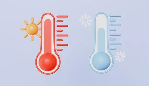 Thermometer model, high and low temperature models 3d illustration Stock Illustration
