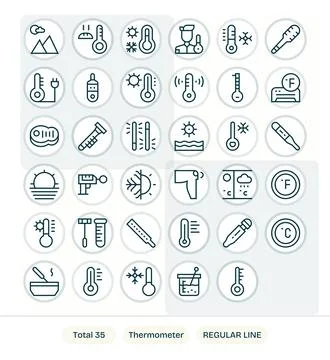 Thermometer Modern Vector Collection with 35 Regular Line 256x256 PIXEL Per.. Illustrazione stock