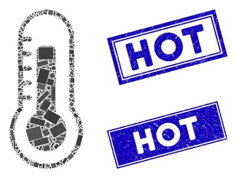 Thermometer Mosaic and Scratched Rectangle Hot Watermarks Stock Illustration