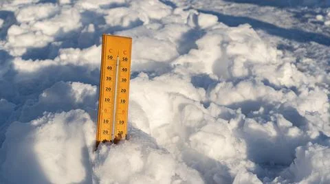 The thermometer outside during the winter, background Stock Photos