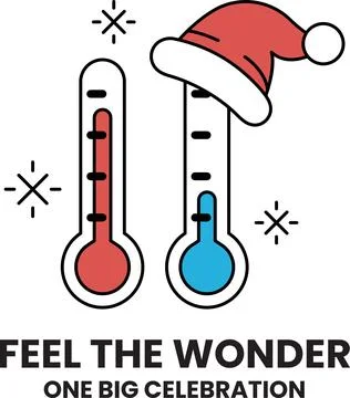 A thermometer with a red and blue section and a santa hat on top Illustrazione stock