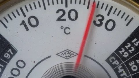 Thermometer with red moving arrow Stock Footage 95431904