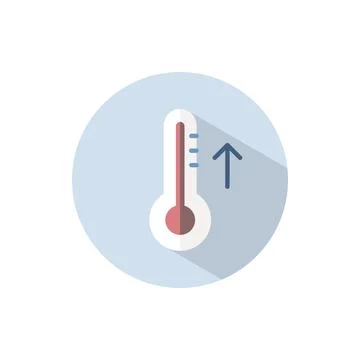 Thermometer. Rise temperature. Flat icon on a circle. Weather vector illustra Stock Illustration
