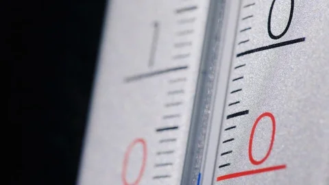 Thermometer with a scale in degrees Celsius on a dark background Stock Footage 100974703