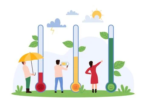 Thermometer scale as meter for measuring level of stress and emotions by tiny Illustrazione stock