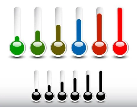 Thermometer set. Vector illustration. Cold, hot temperatures. Stock Illustration