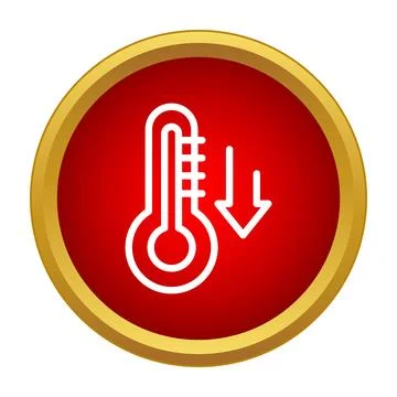 Thermometer showing falling temperature concept in button Stock Illustration