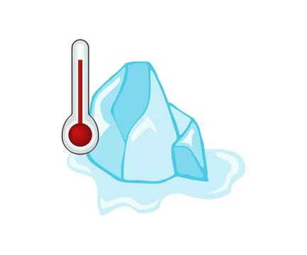 Thermometer showing high temperature and melting glacier due to global warmin Ilustração Stock