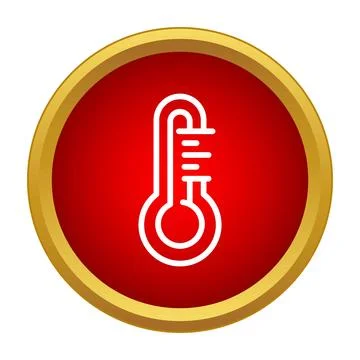Thermometer showing high temperature in round red button Stock Illustration