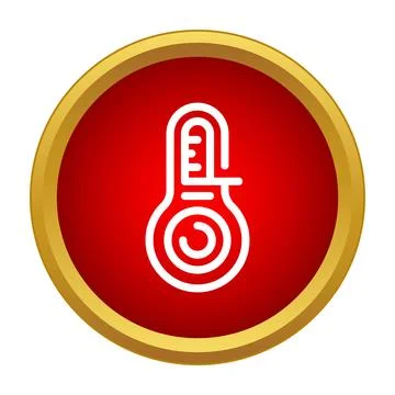 Thermometer showing high temperature in round red icon Stock Illustration