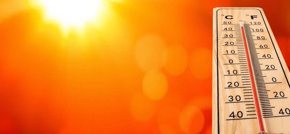 Thermometer showing high temperature for summer heat 写真素材