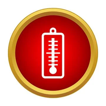Thermometer showing hot temperature in red circle button Stock Illustration
