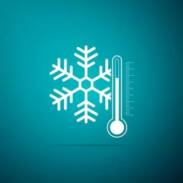 Thermometer with snowflake icon isolated on blue background. Flat design. Vector Stock Illustration
