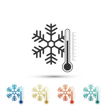 Thermometer with snowflake icon isolated on white background. Set elements in Stock Illustration