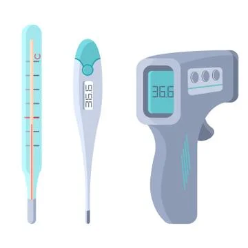Thermometer sticker set on white isolated backdrop for social banner. Stock Illustration